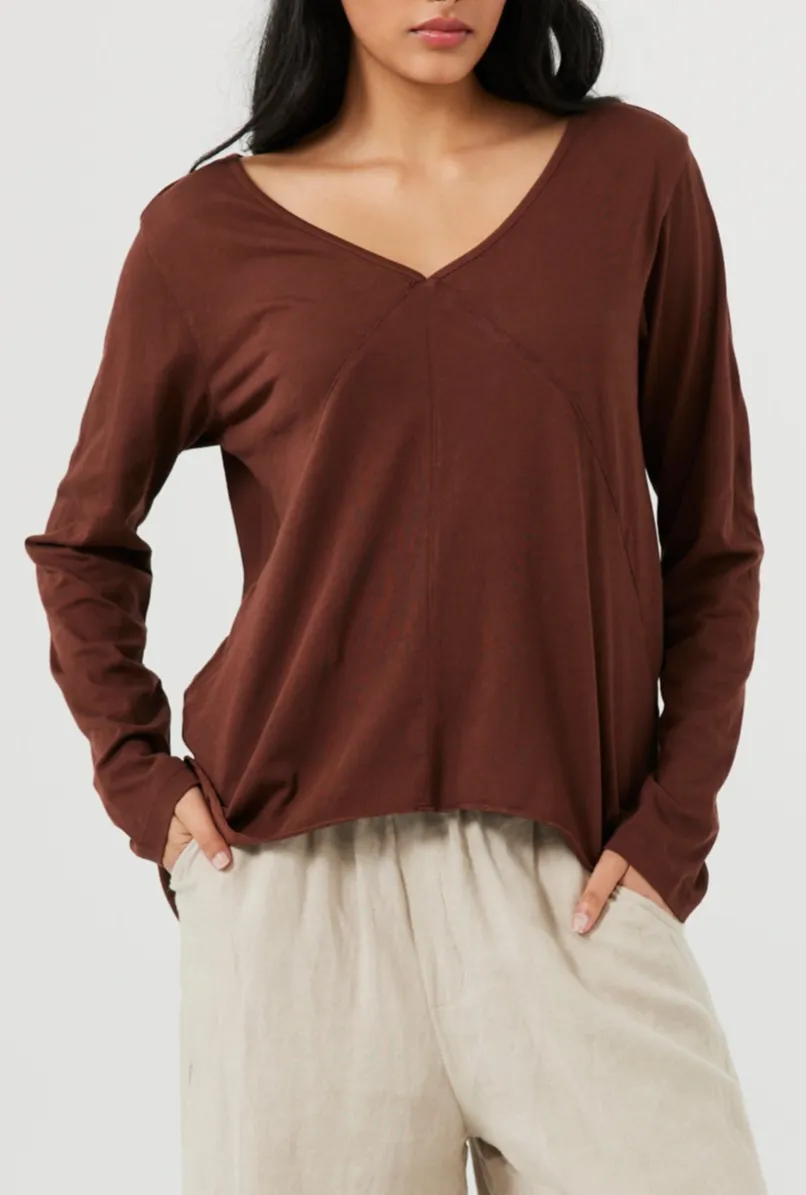 V Neck Panel Detail Long Sleeve Tee