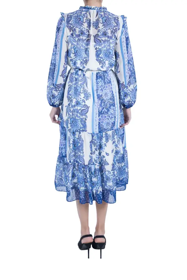Long Sleeve Ruffle Drawstring Dress