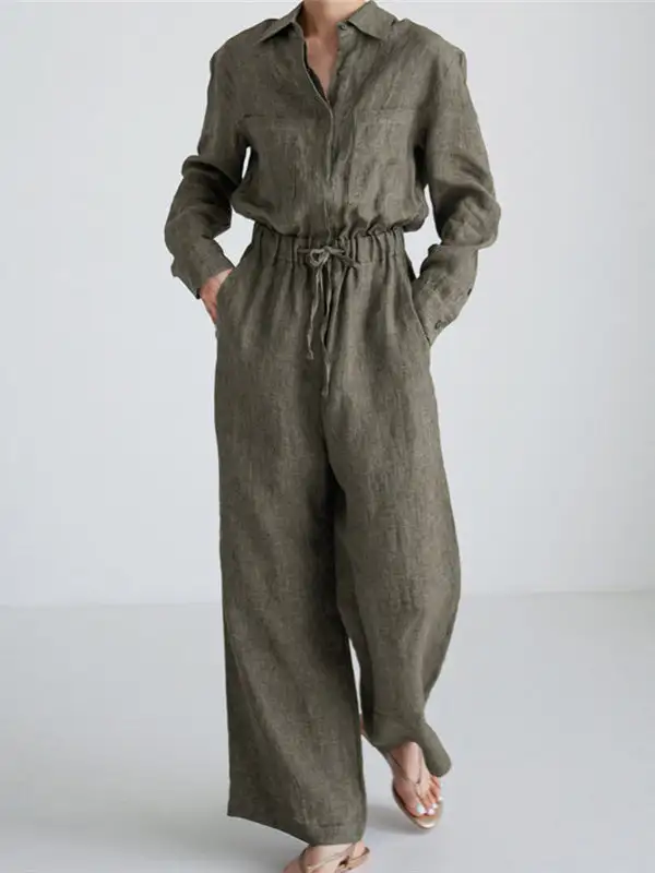 Stedelijke Linnen Jumpsuit Met Trekkoord Elastische Taille En