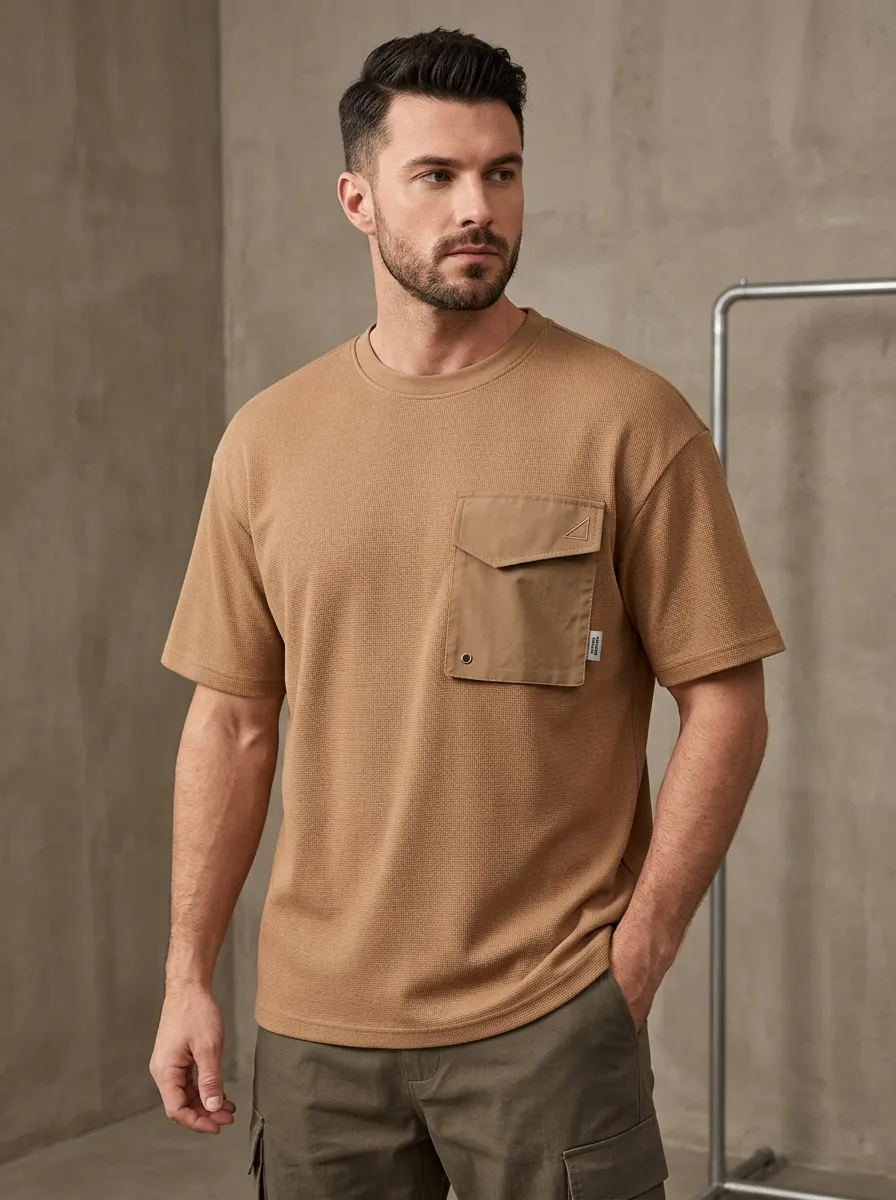 Heritage Waffle Texture Cargo Pocket Classic Look Men's Cargo Pocket T-Shirt
