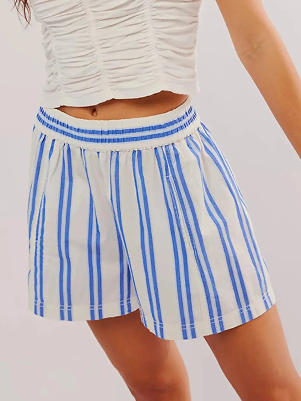 Striped High-Waist Linen Blend Summer Shorts
