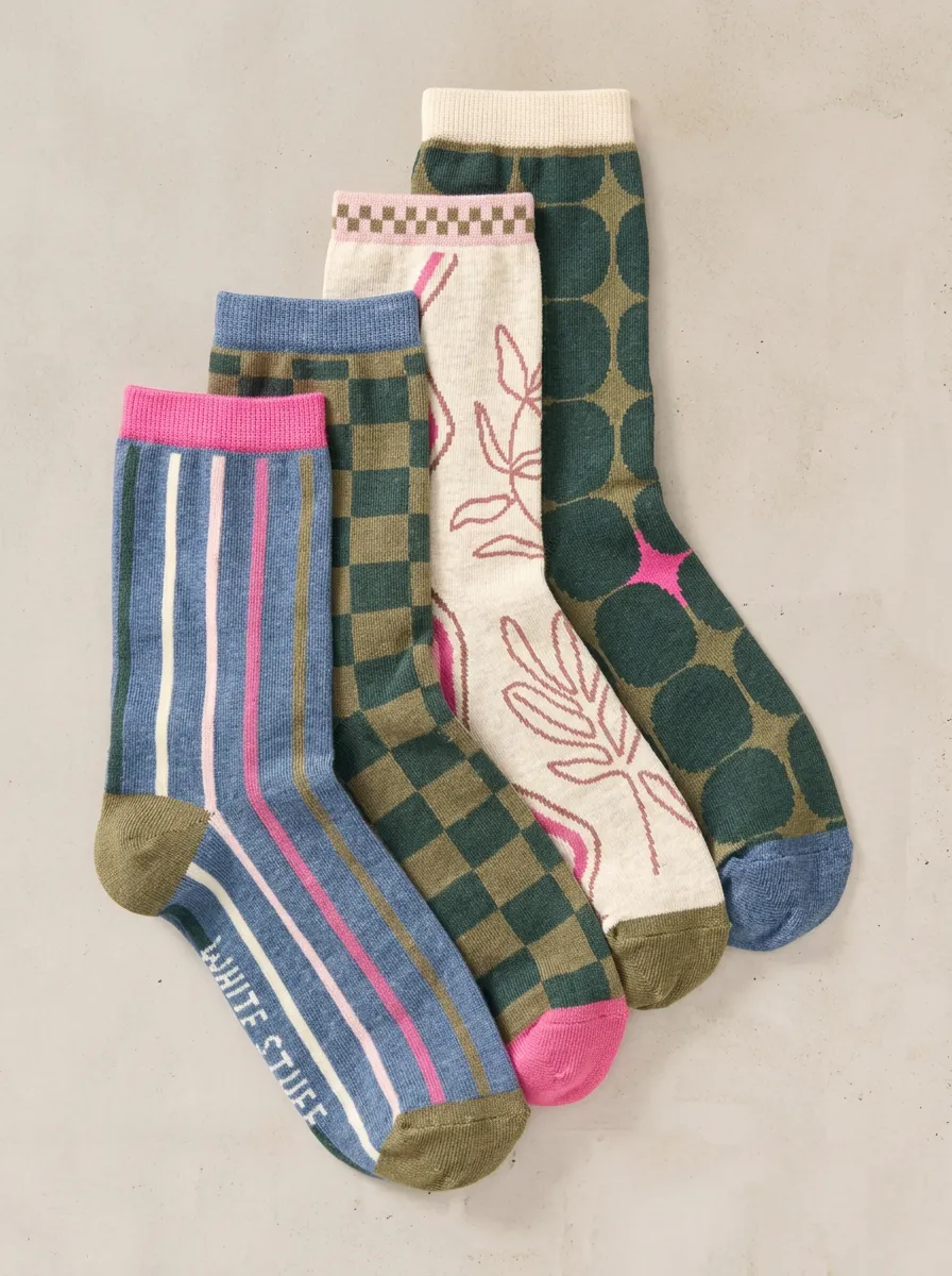 Essential Geometric Floral Daily Wear Women's Four Pair Socks