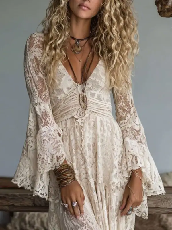 Lace V Neck Maxi Dress