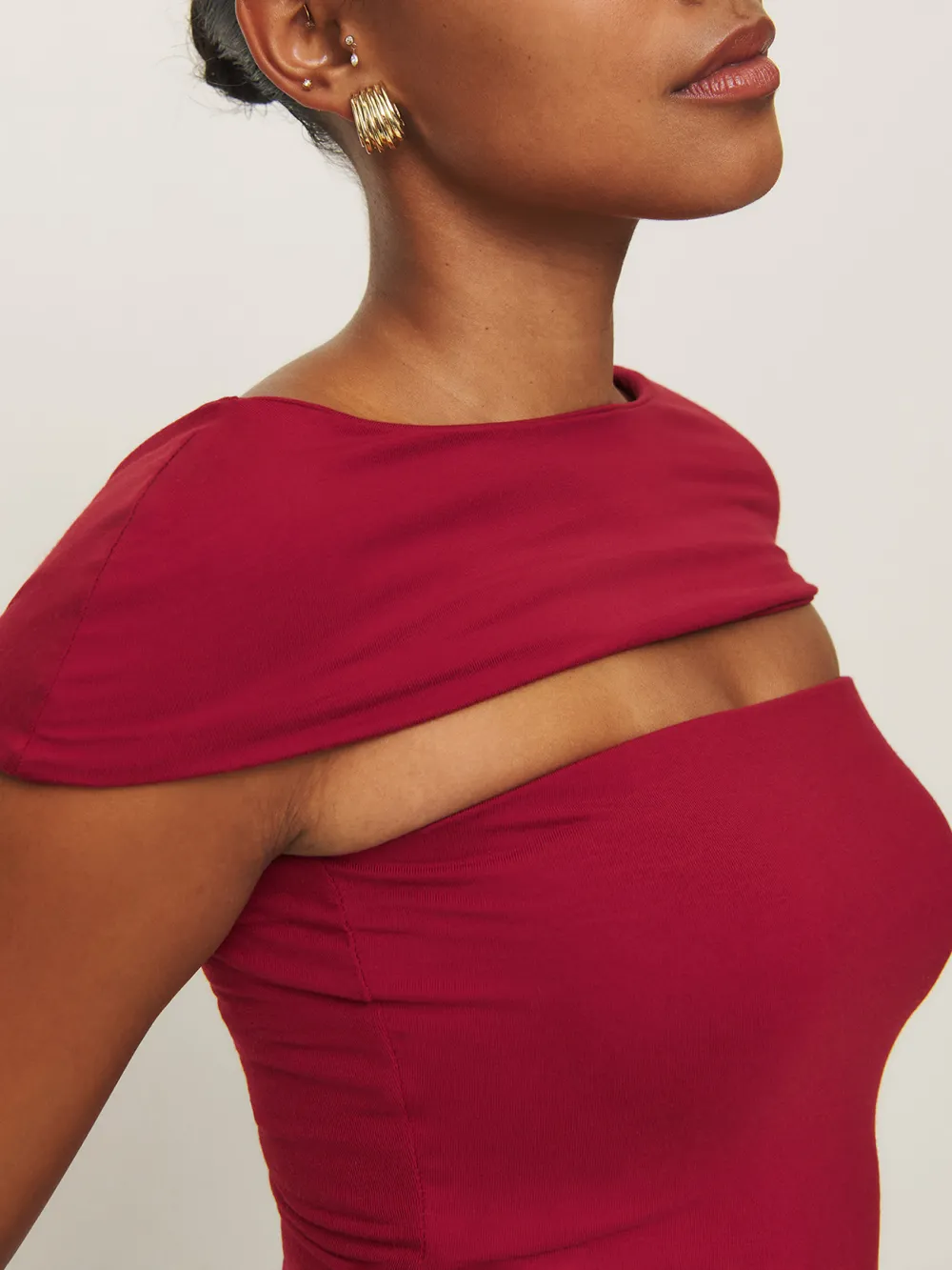 Asymmetric Cutout Ruched Crop Top