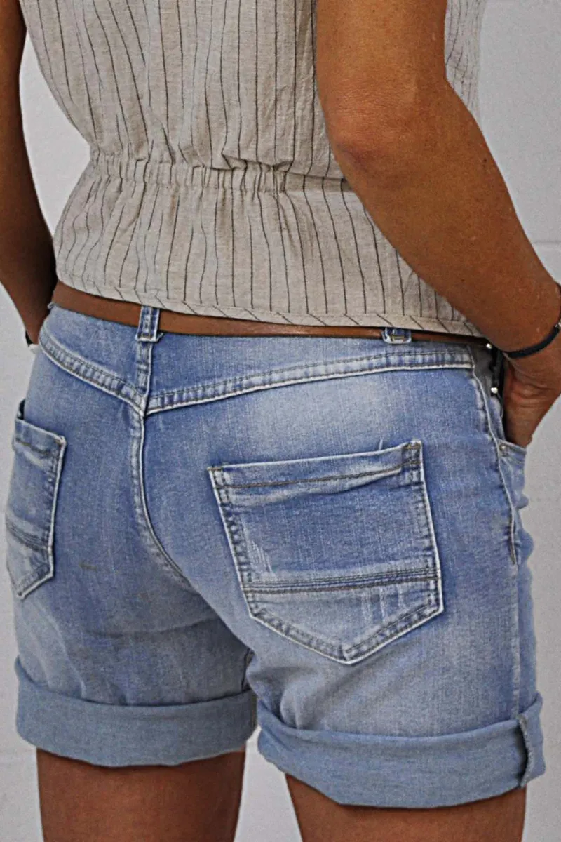 Zip Fly Ripped Denim Shorts Without Belt