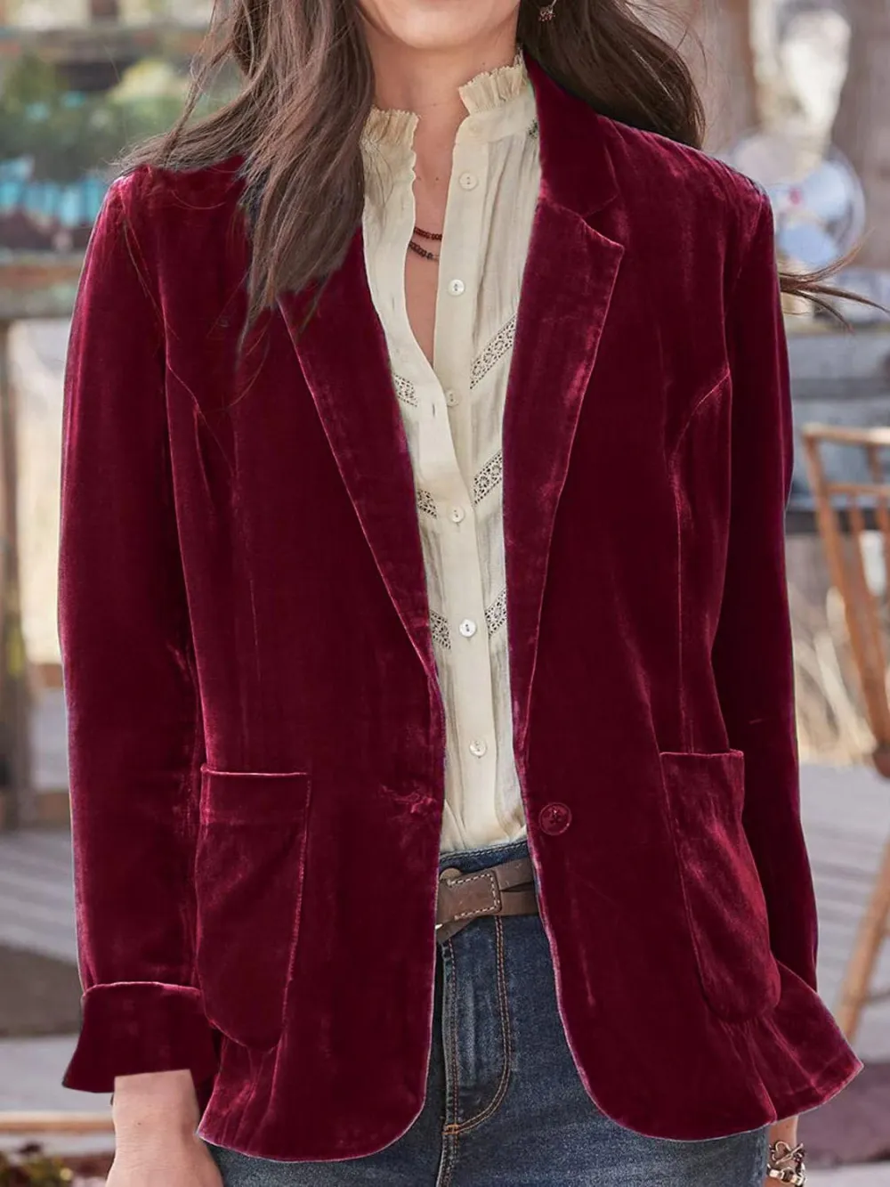 Refined Button-Up Lapel-Collar Blazer