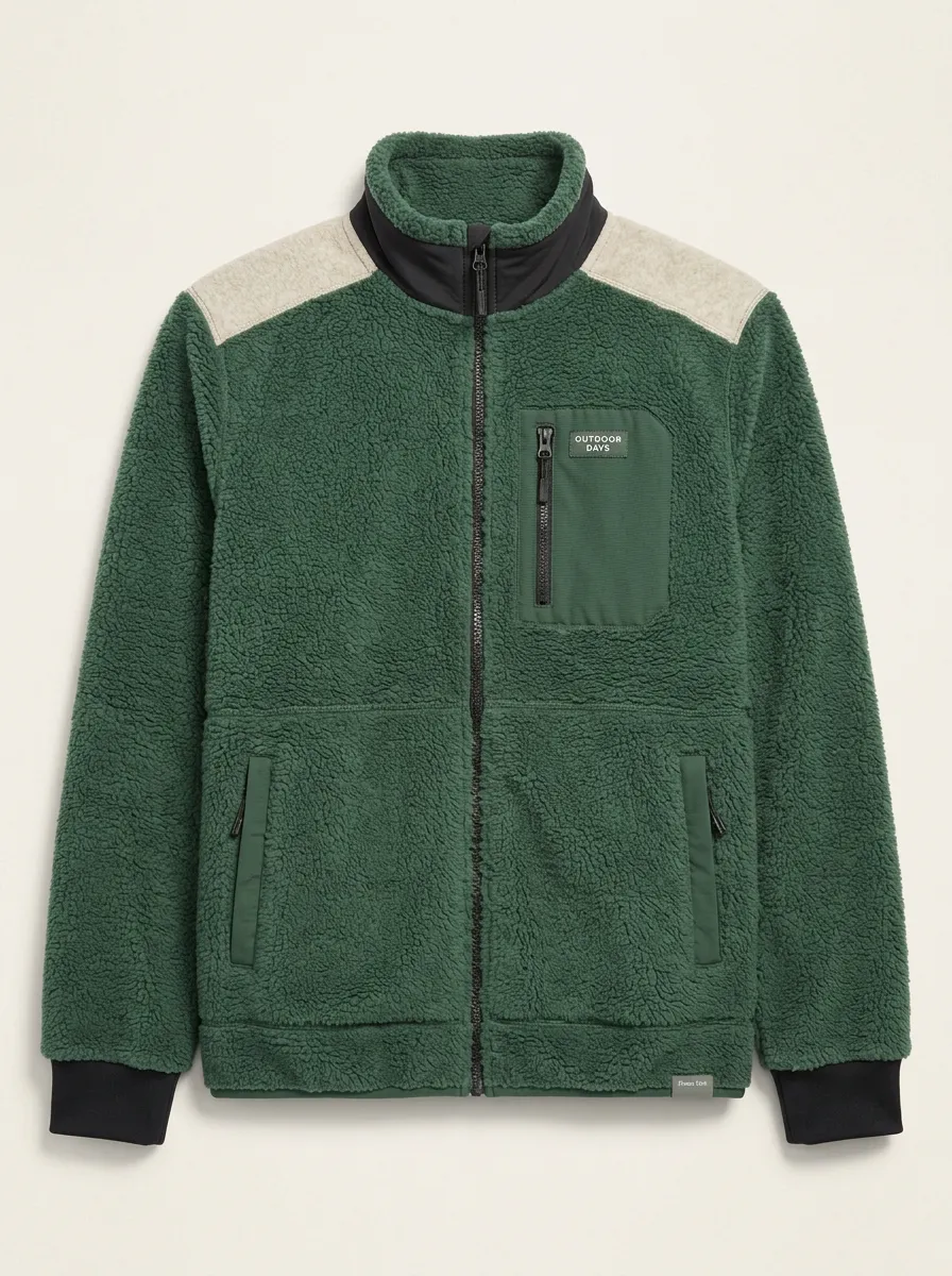 Sherpa Fleece Zip Utility Jacket