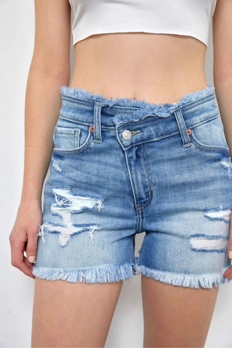 High Rise Stretch Denim Shorts