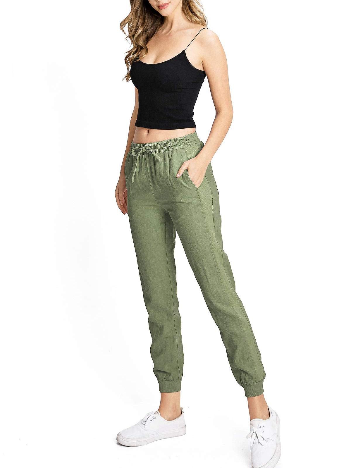 Beige Linen Drawstring Joggers