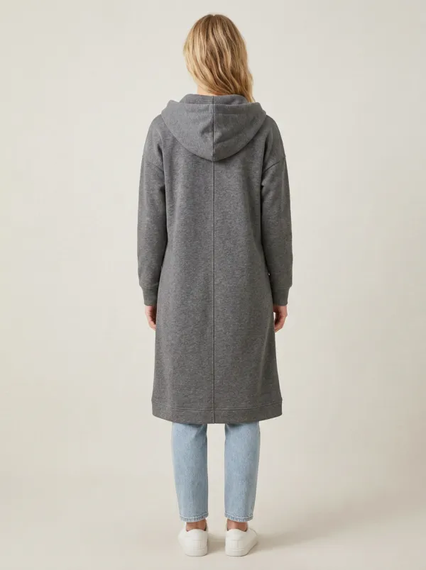 Polished-Layer Zip-Up Long Hooded Coat