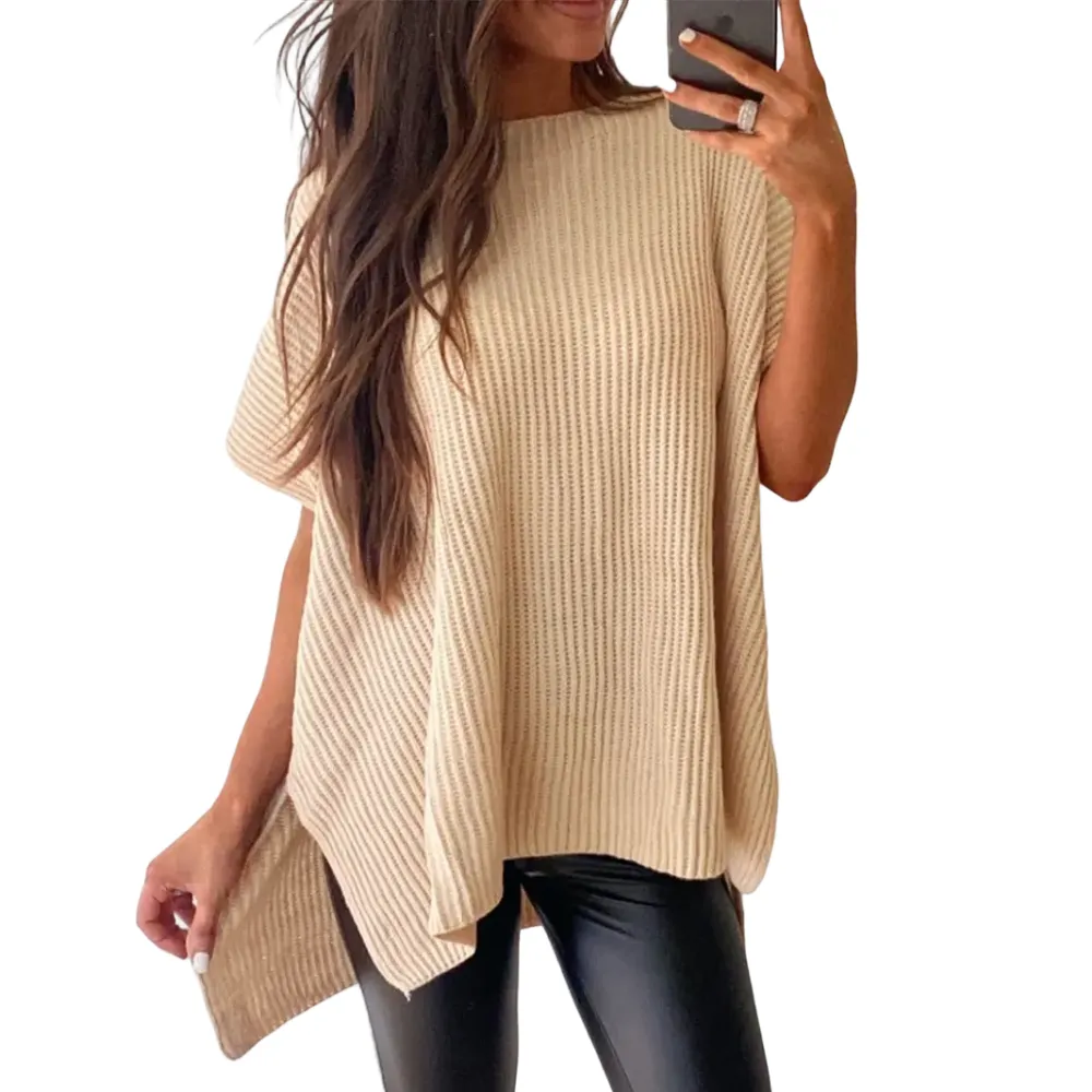 Women's loose-neckline short-sleeved sweater