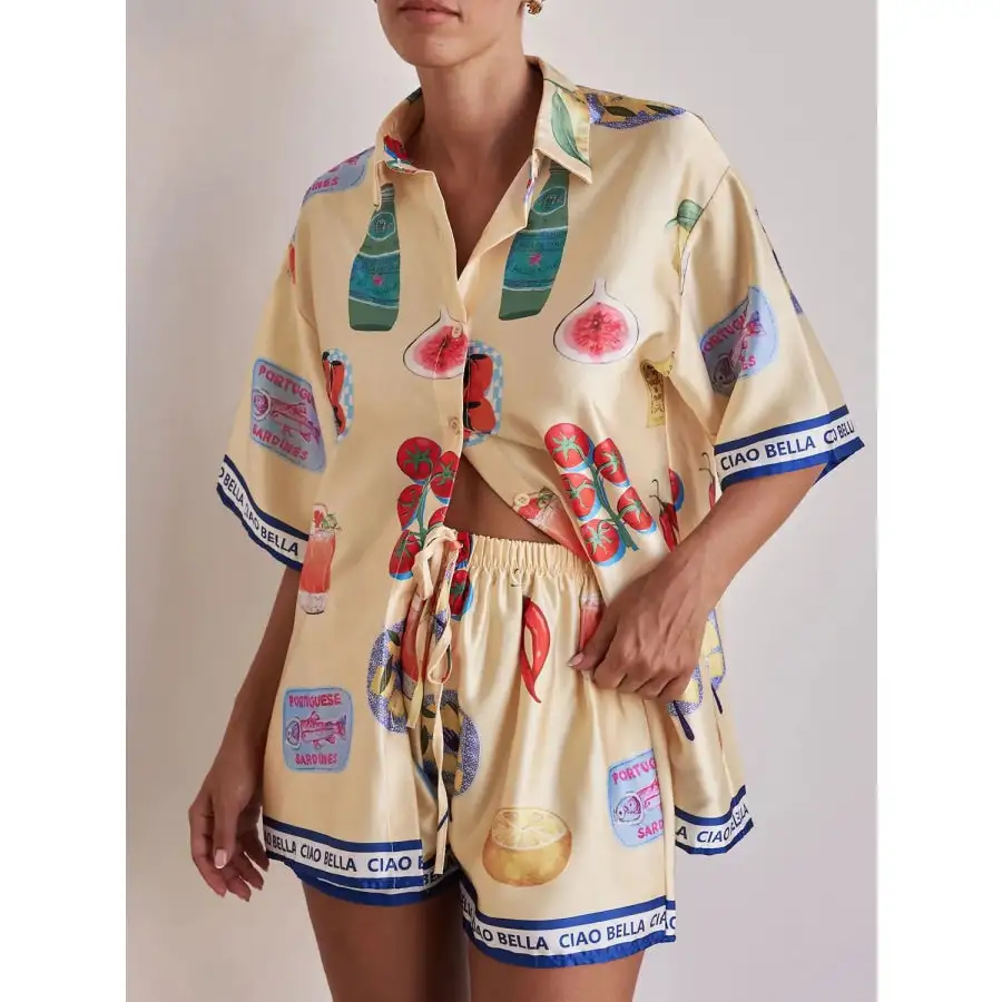 Printed Button Up Top and Shorts Set