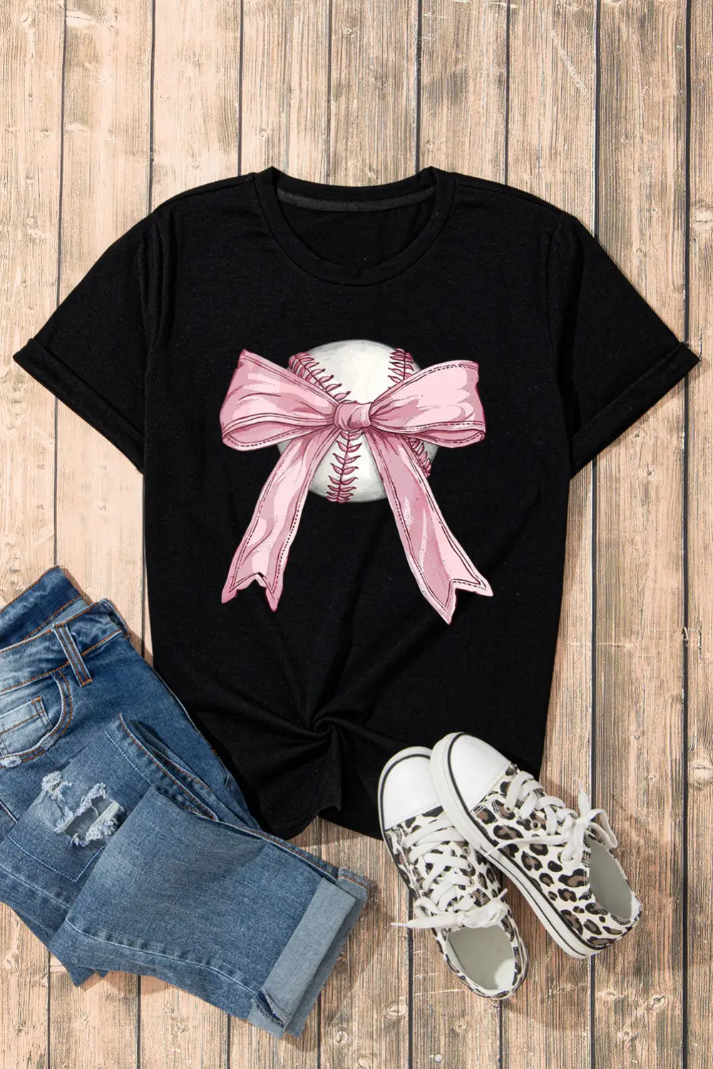 Black Baseball Bow Knot Print