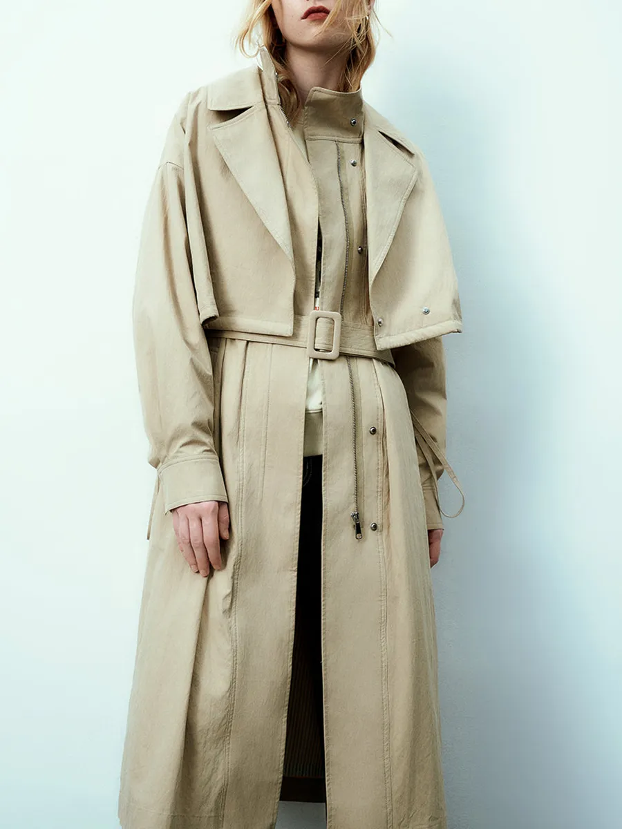 Ladies' Off-The-Shoulder Long High-Neck Casual Trench Coat