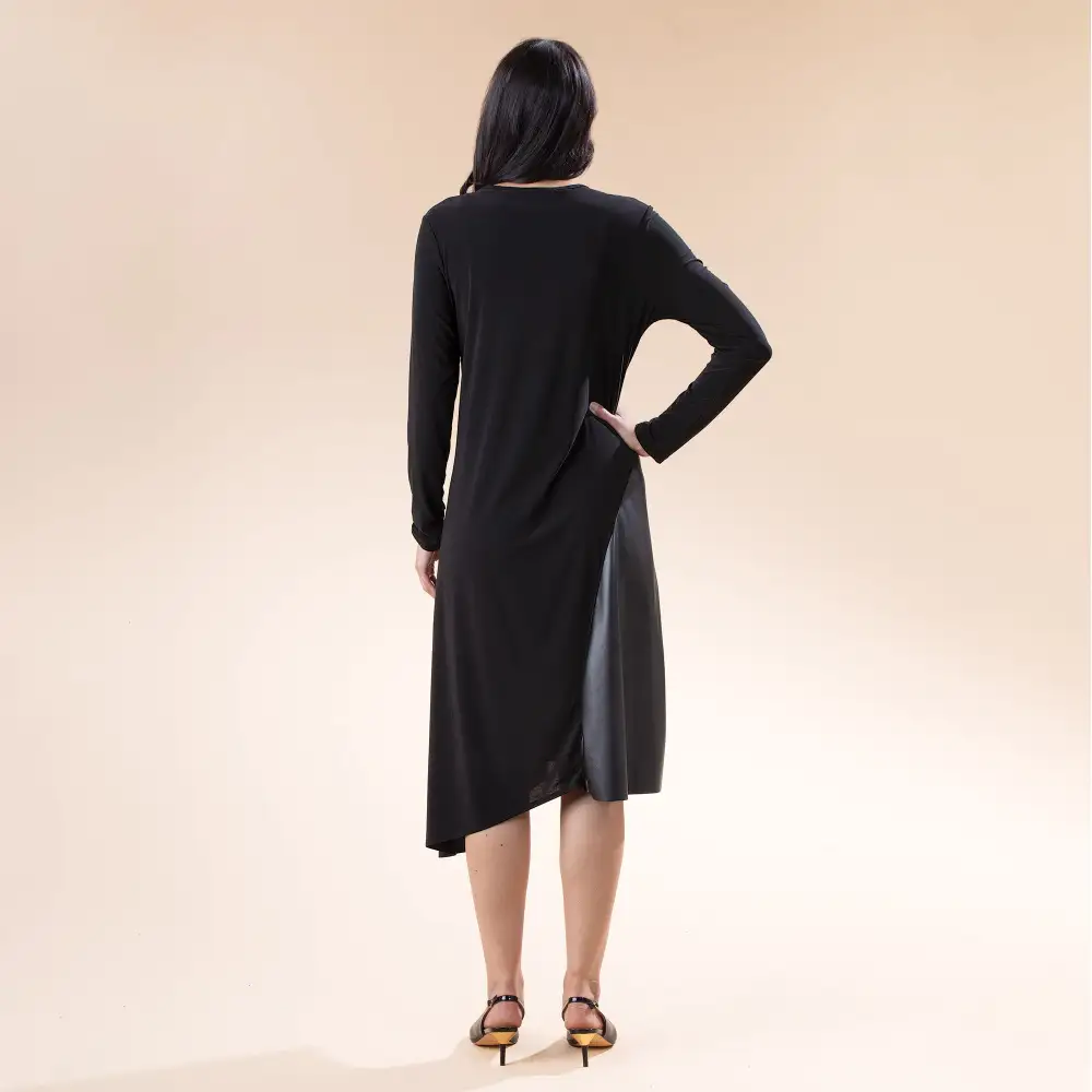 Mixed Materials Vegan Leather Dress