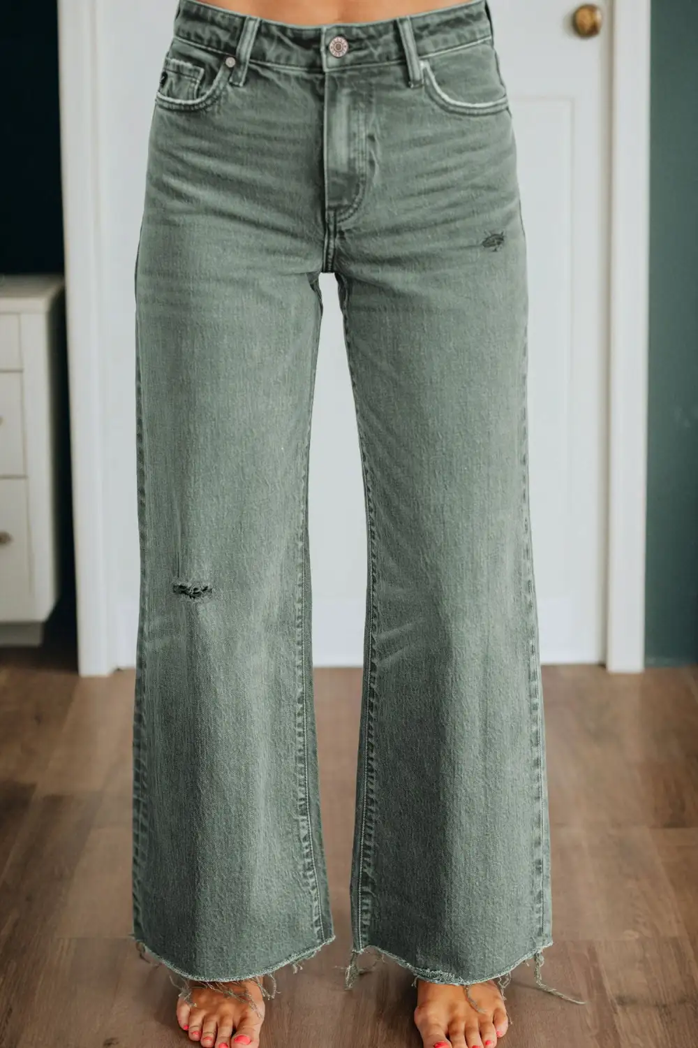 Washed Wide Leg Distressed Denim Jeans