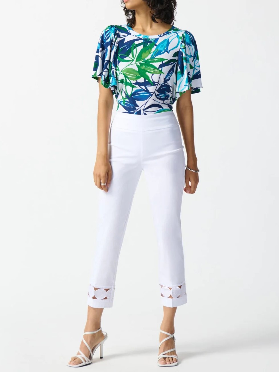 White Cropped Pants with Cut - Out Detail