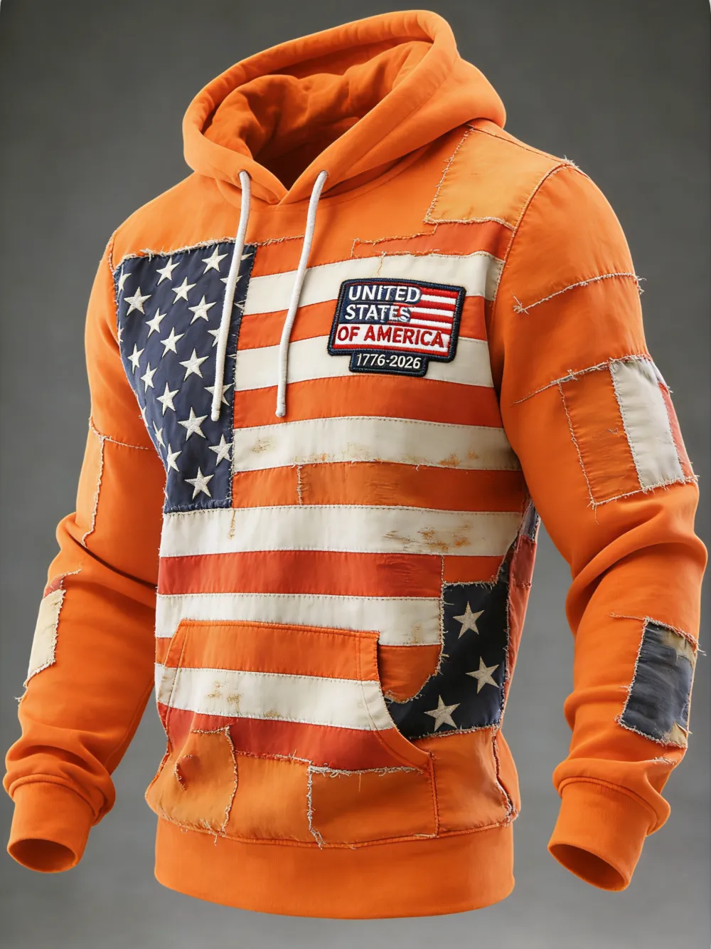 USA 250Th Anniversary ✦ Final Clearance Sale UNITED STATES OF AMERICA Flag Pattern Patchwork Hooded Sweatshirt