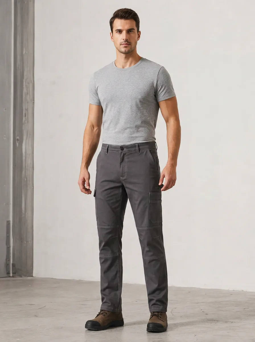 Men's Charcoal Grey Utility Cargo Pants with Straight Leg Detail