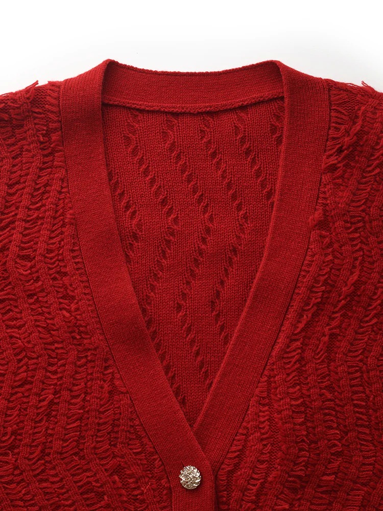 Wool Chili Red Women Cardigan