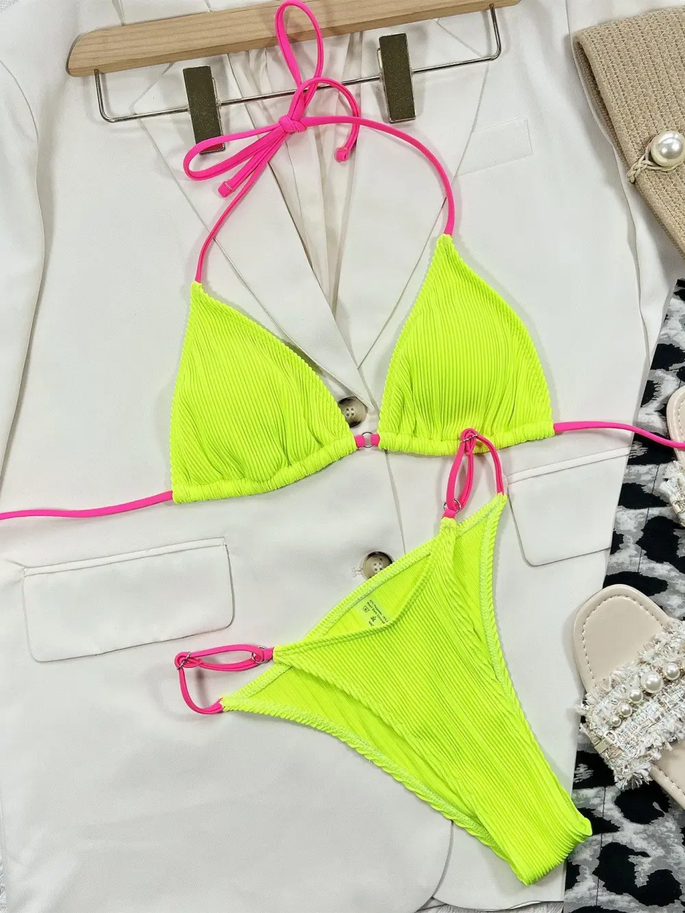 Ribbed Tie Back Bikini Swim Set