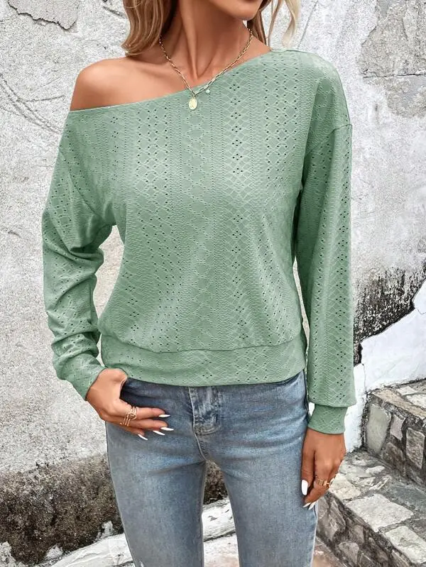Long Sleeve Relaxed Asymmetric Panel Detail One Shoulder T-Shirt