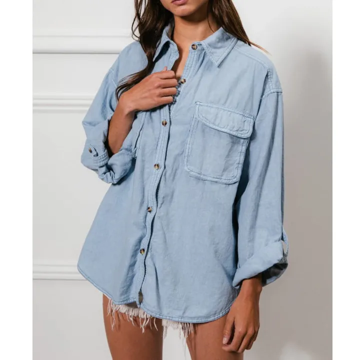 Button Down Stitch Detail Shirt with Chest Pockets