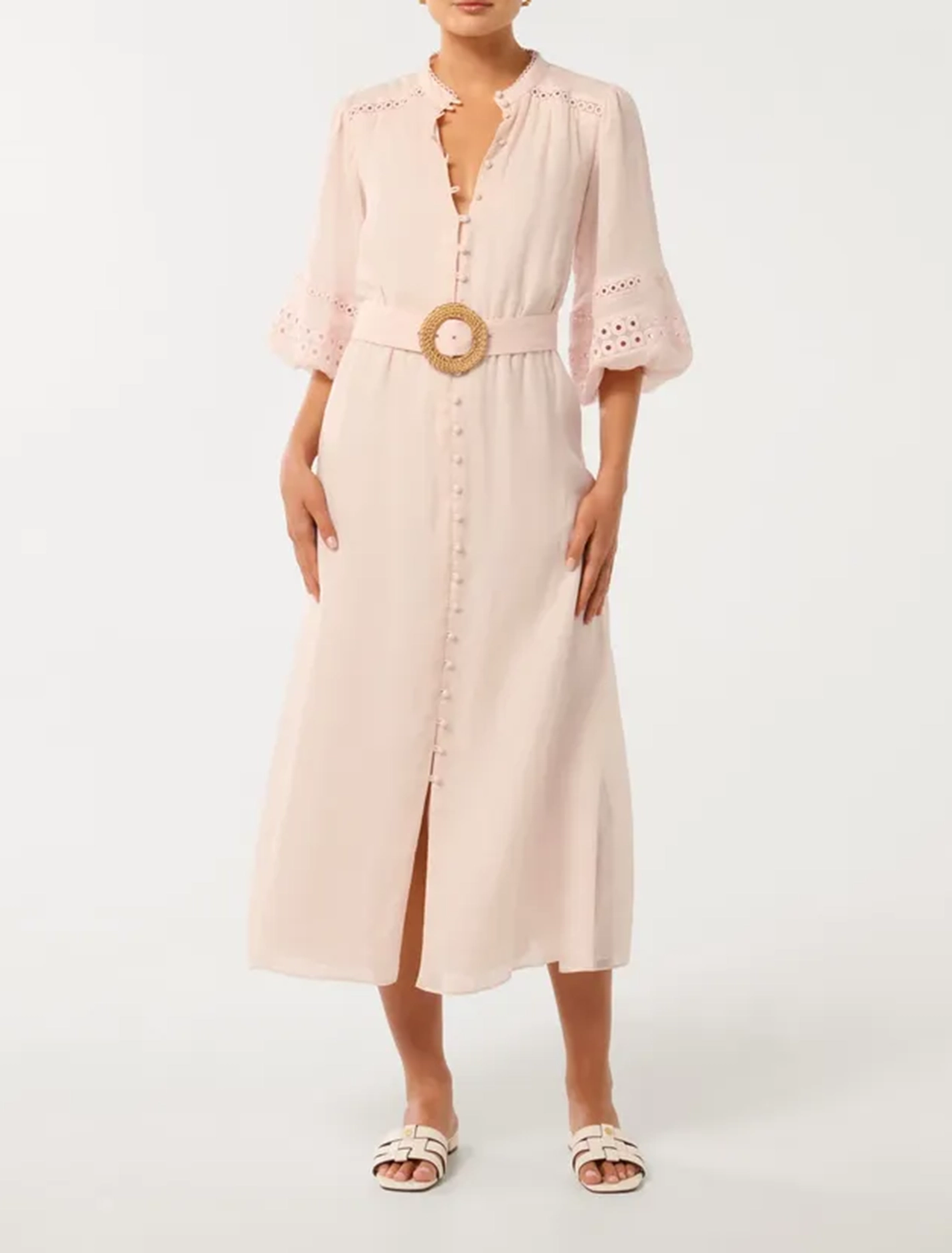 Belted Trim Midi Dress