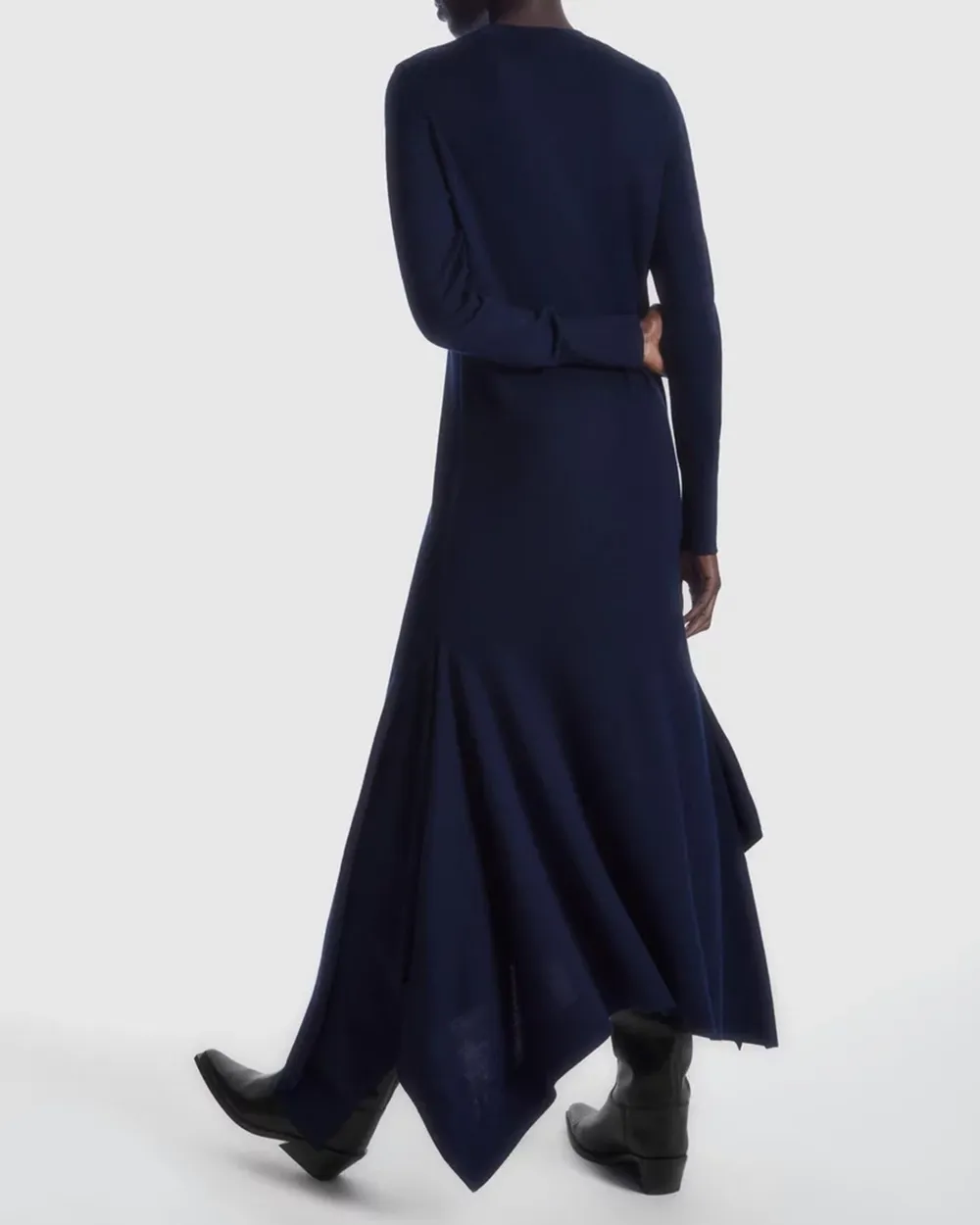 Navy Blue Wool Midi Dress