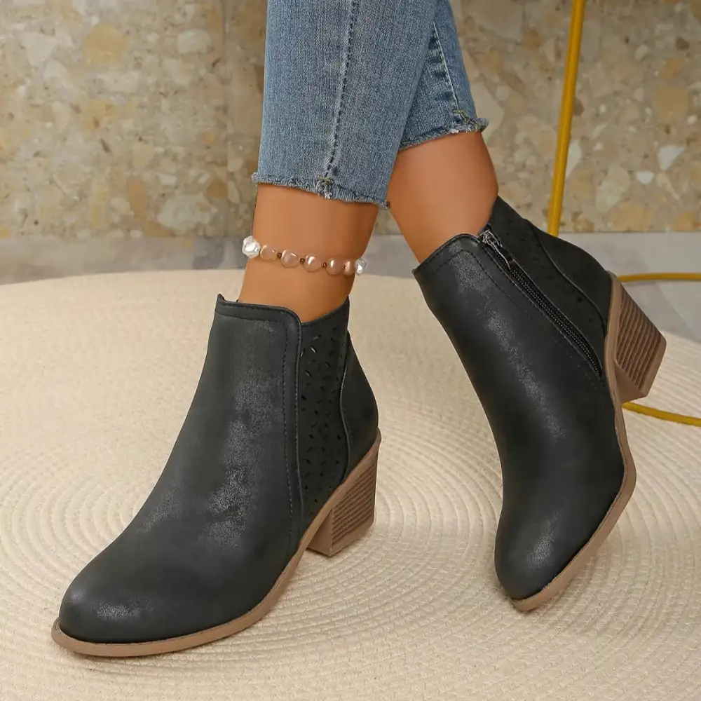 Casual Point Toe Block Heels Boots
