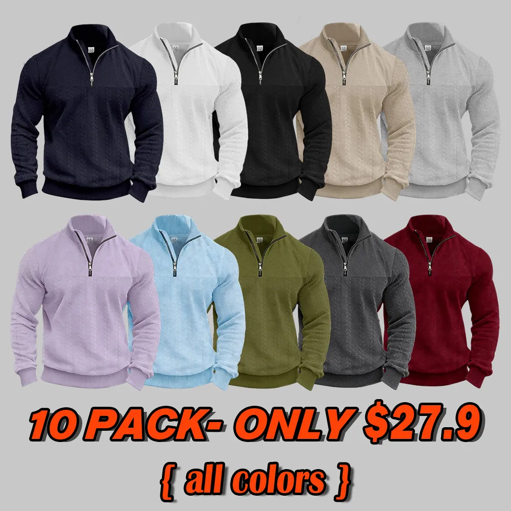 Men's solid color half-zip stand collar sweater
