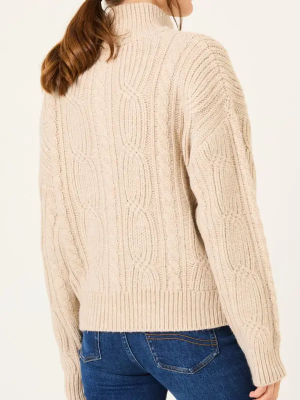 Erin Natural Cable Knitted Zip Through Cardigan