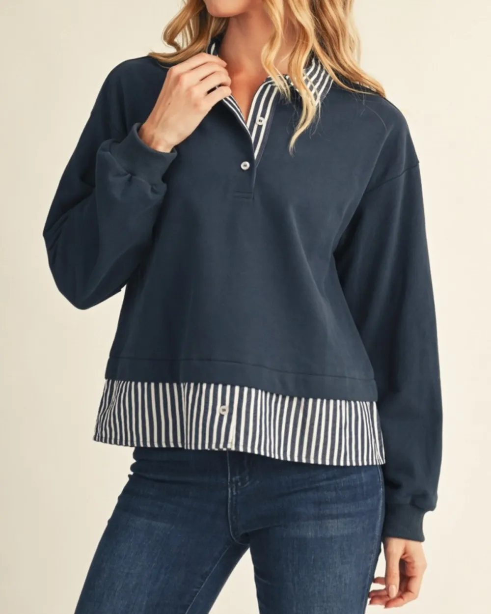 Stripe Accent Mixed Media Top