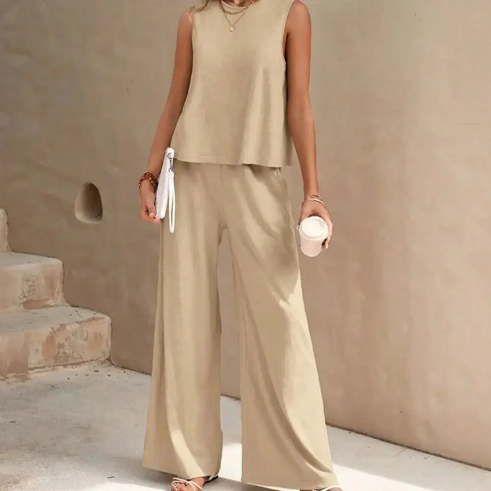 Women's Sleeveless Top And Wide Leg Pants Set