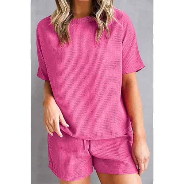 Waffle Knit Round Neck Top and Shorts Set