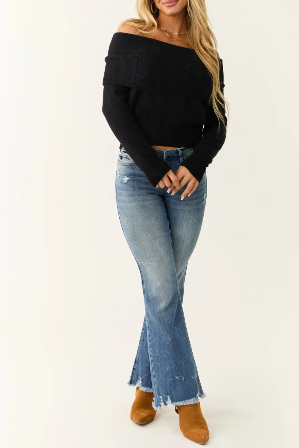 Black Soft Off Shoulder Neckline Sweater
