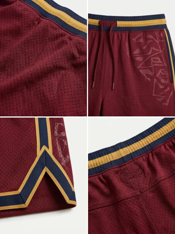 Modern Geometric Pattern Mesh Detail Profile Men's Basketball Shorts