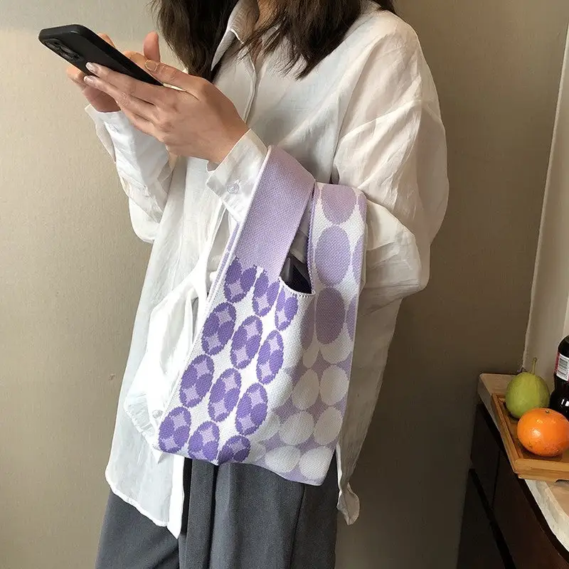 Knit Checkerboard Casual Tote Bag
