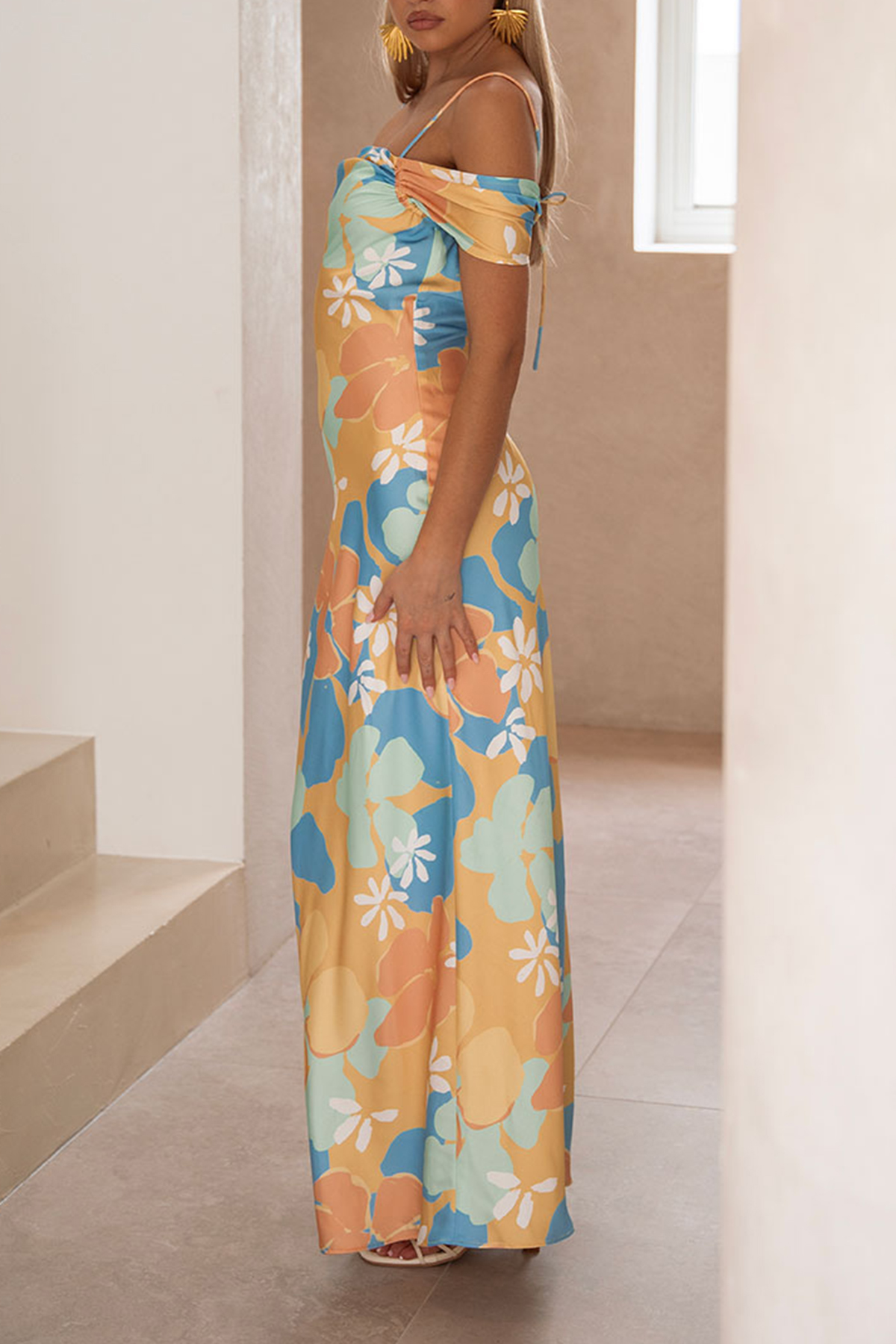 Off Shoulder Floral Print Maxi Dress