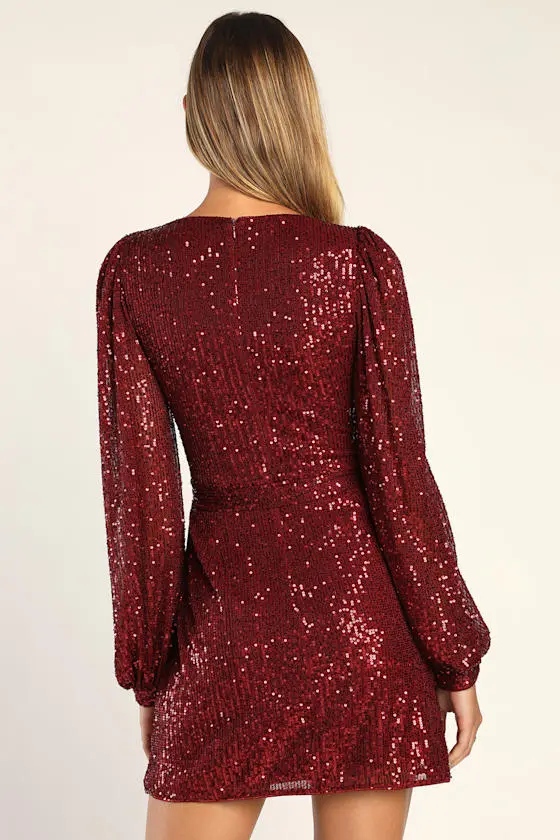 Festive Mood Gold Sequin Long Sleeve Mini Dress