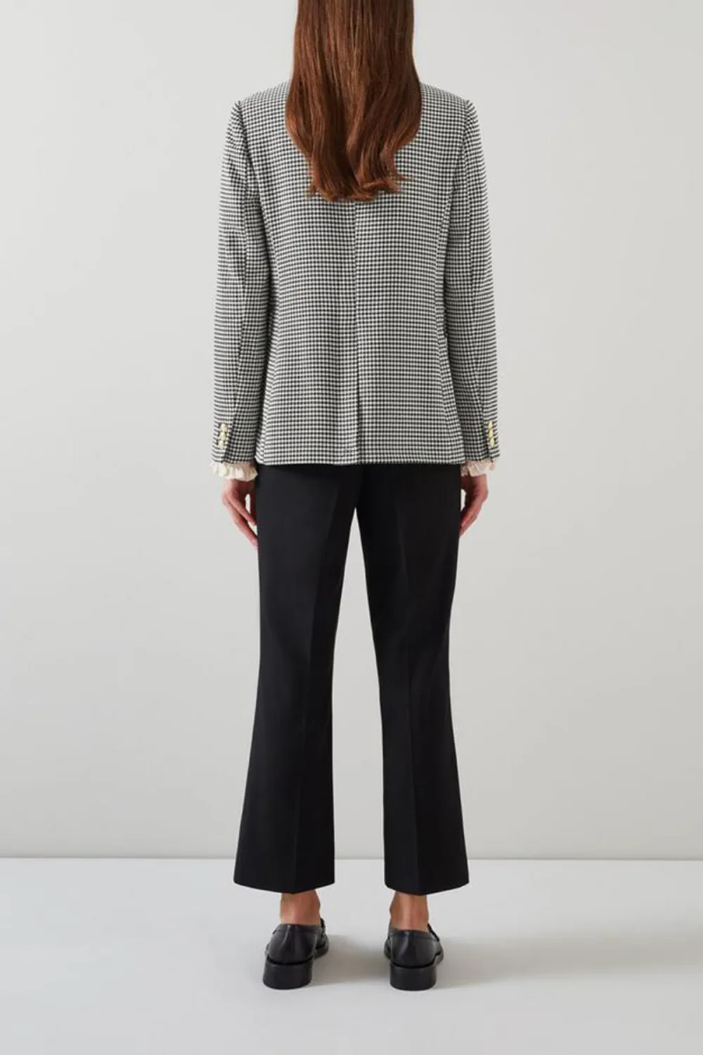 Black Cream Checkered Bow Detail Short Coat