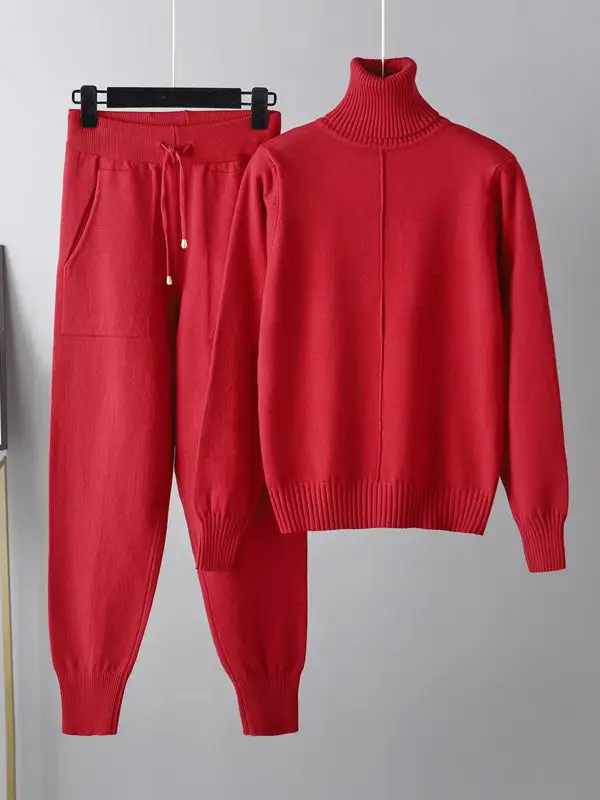 Long Sleeve High Neck Sweater And Pants Set