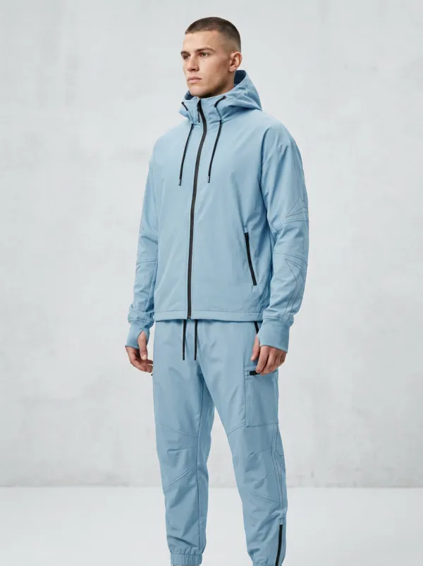 Zip-Up Hoodie Techwear-Inspired Geometric Line Detail Geometric Detail Unisex Zip Hoodie Tracksuit Set