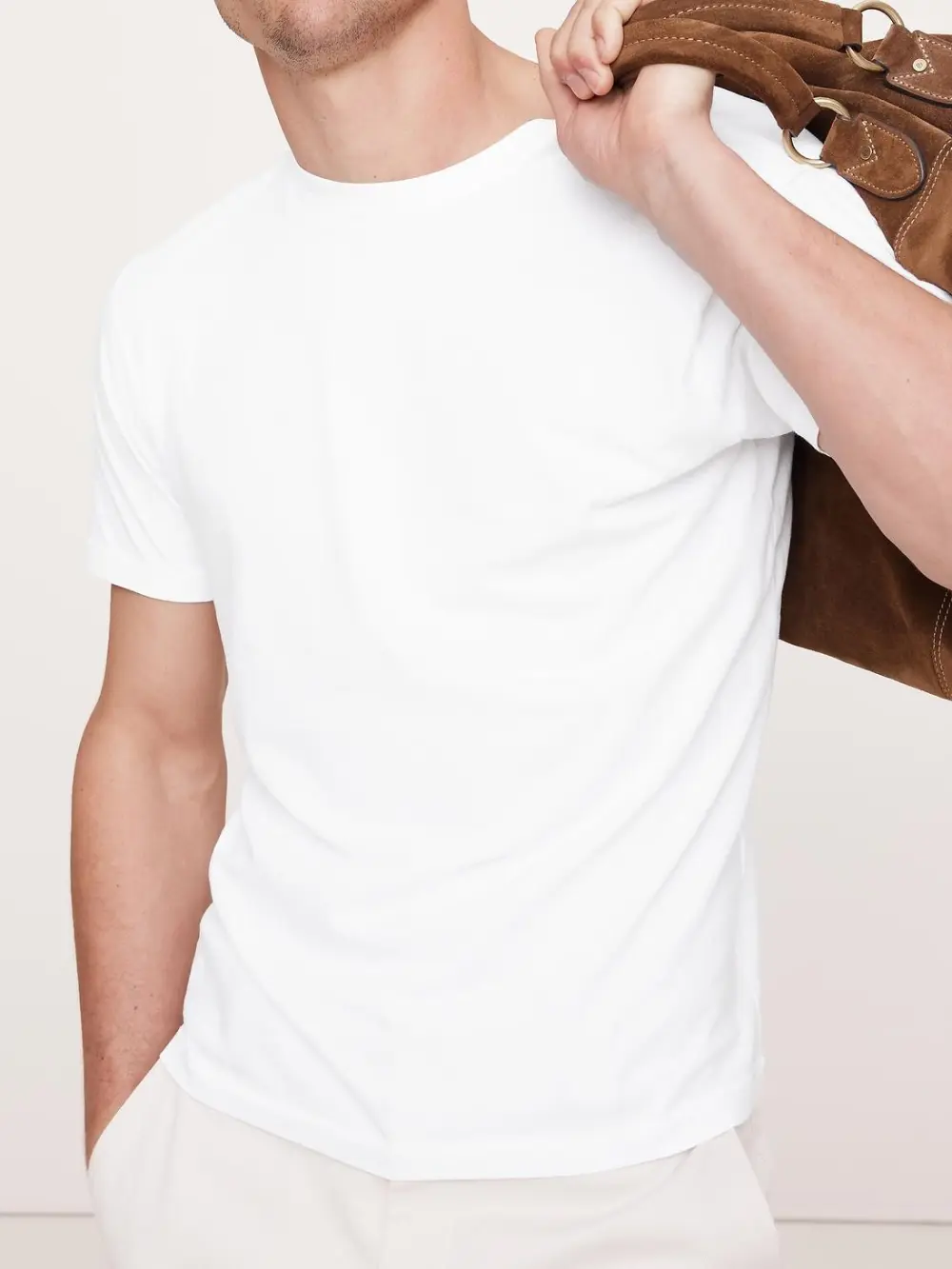 Men's Light Weight Loose White Cotton Crew Neck T-Shirt