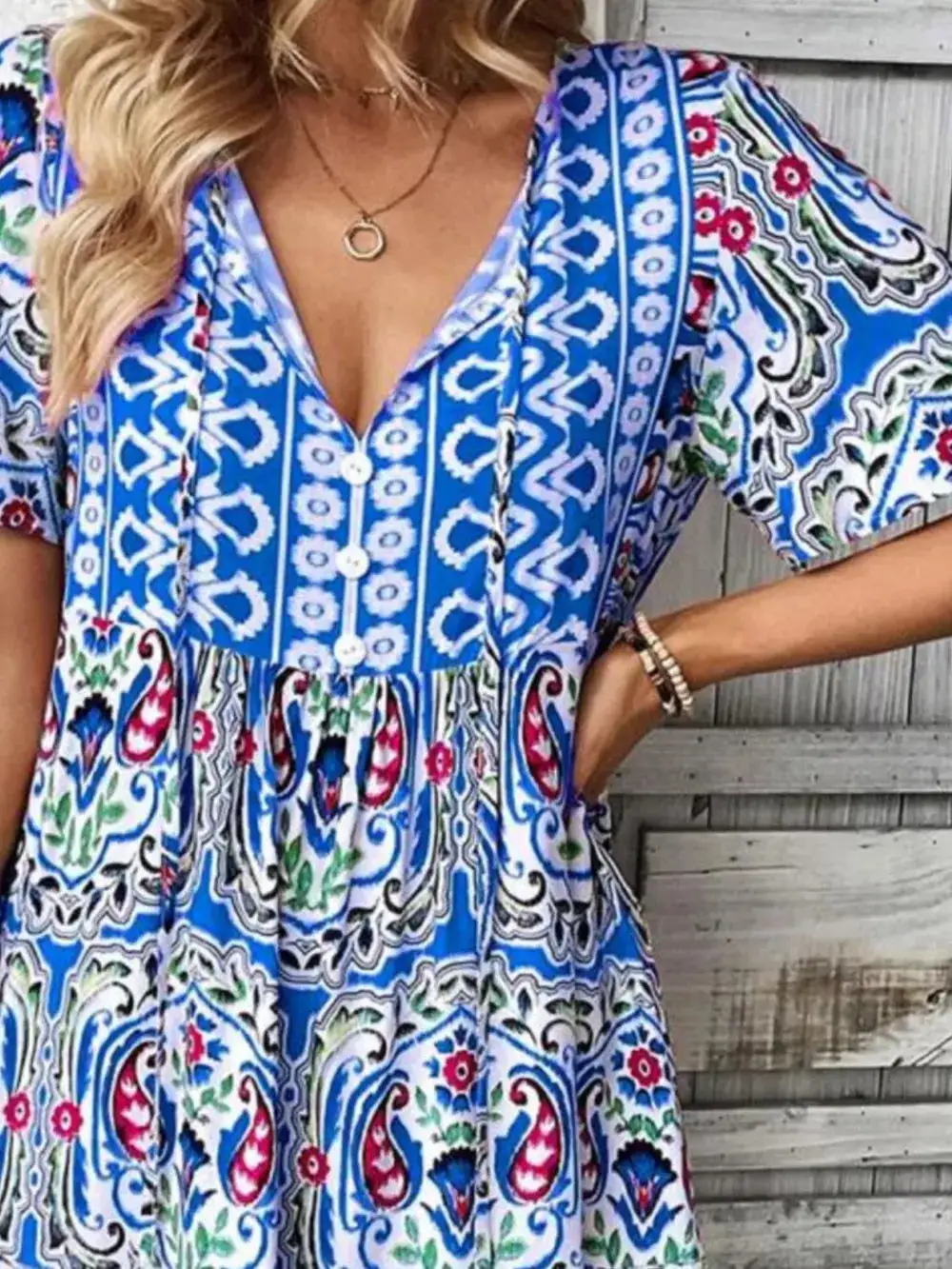 Short Sleeve Printed Midi Dress