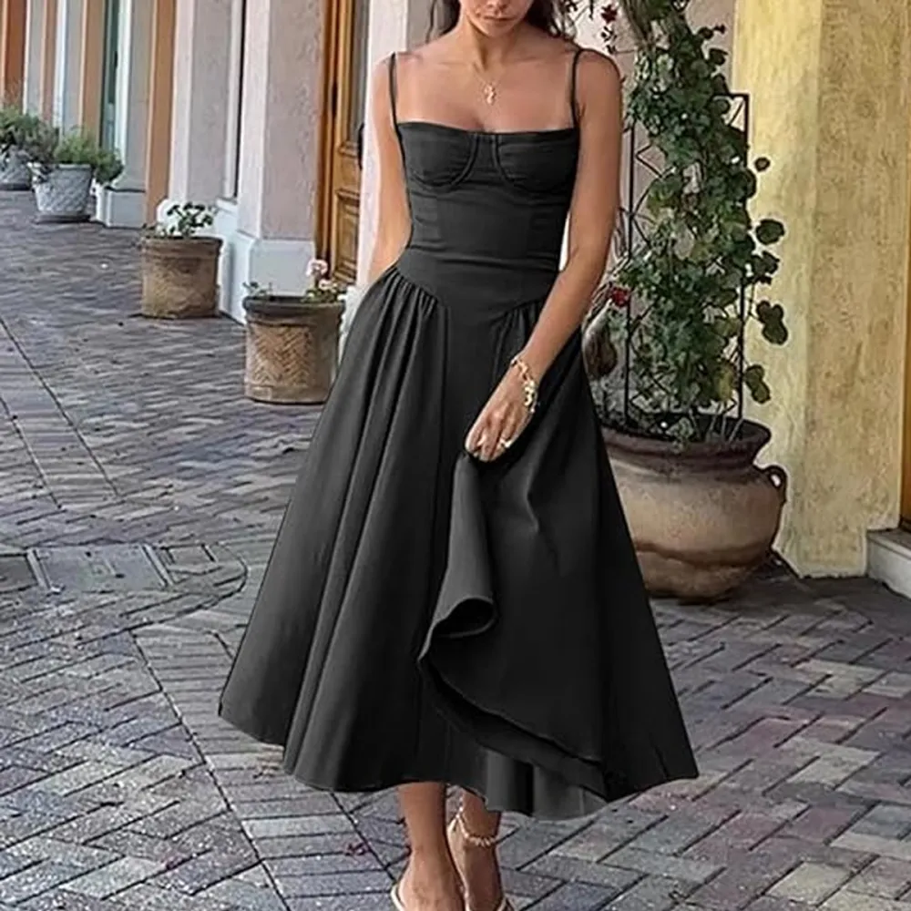 Women's Plain Backless Cami Dress with Zip-Back