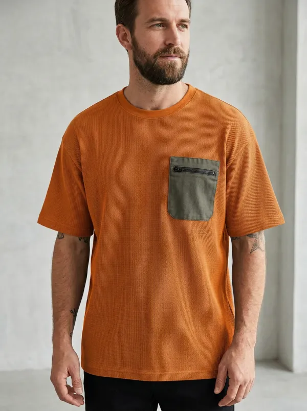 Practical Waffle Texture Active Look Men's Cargo Pocket T-Shirt