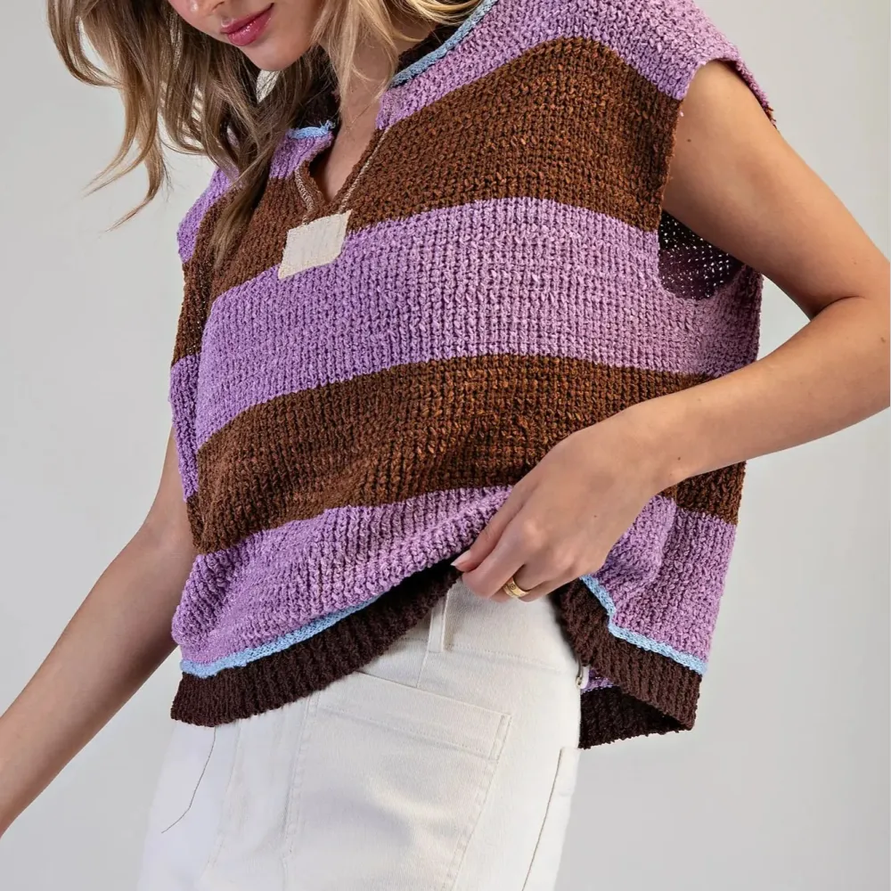 Split Neck Striped Top