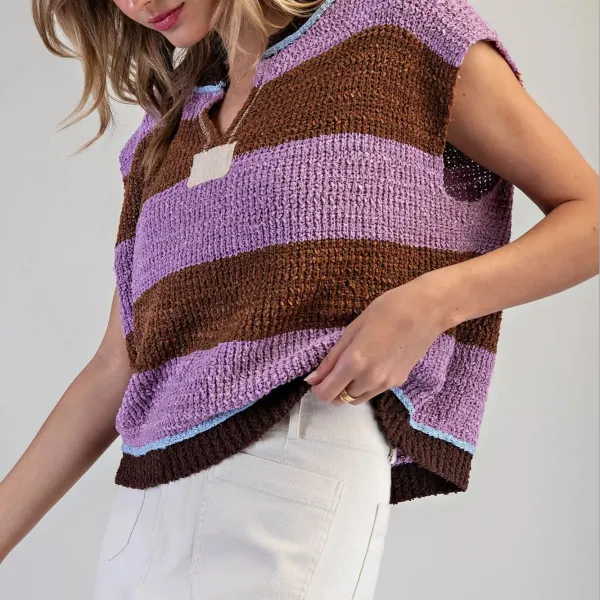 Split Neck Striped Top