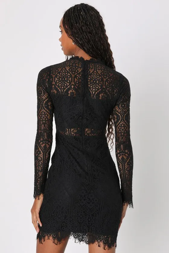 Appetite for Seduction Black Lace Long Sleeve Dress